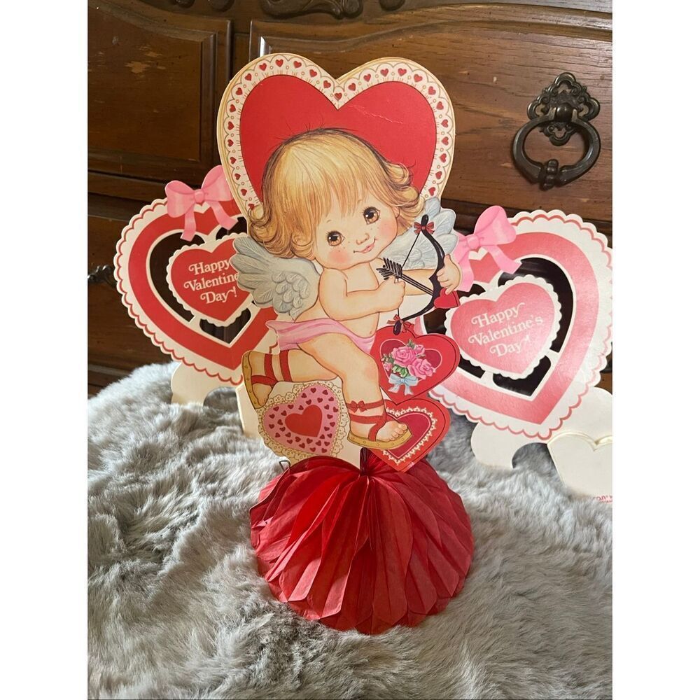Vintage Happy Valentines Day 3D Cupid honeycomb decorations